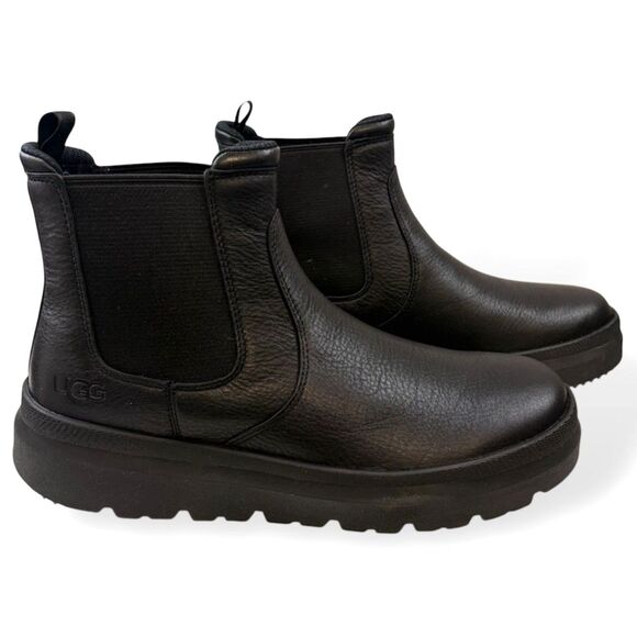 Ugg Black Leather All Weather Waterproof Burleigh Chelsea Boot Men Size 10.5 NEW